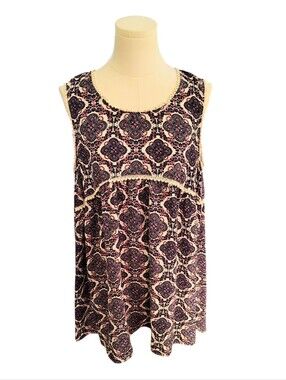 Jodifl Purple and Pink Paisley Bohemian Babydoll Crocheted Dress Size Large